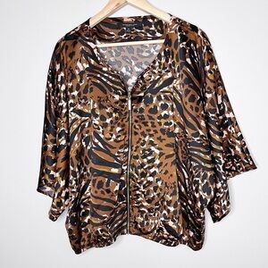 Marc New York Leopard Satin Zip Lightweight Jacket Sz XL
